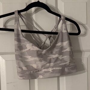 Athleta Gray Camo Strappy Sports Bra
